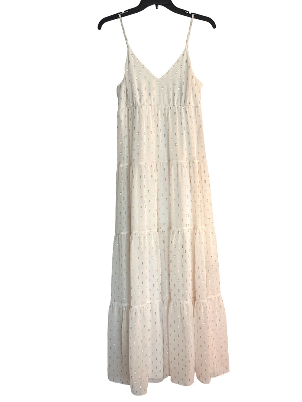 NWT Express Cream Tiered Maxi Sleeveless Dress with Adjustable Spaghetti Straps